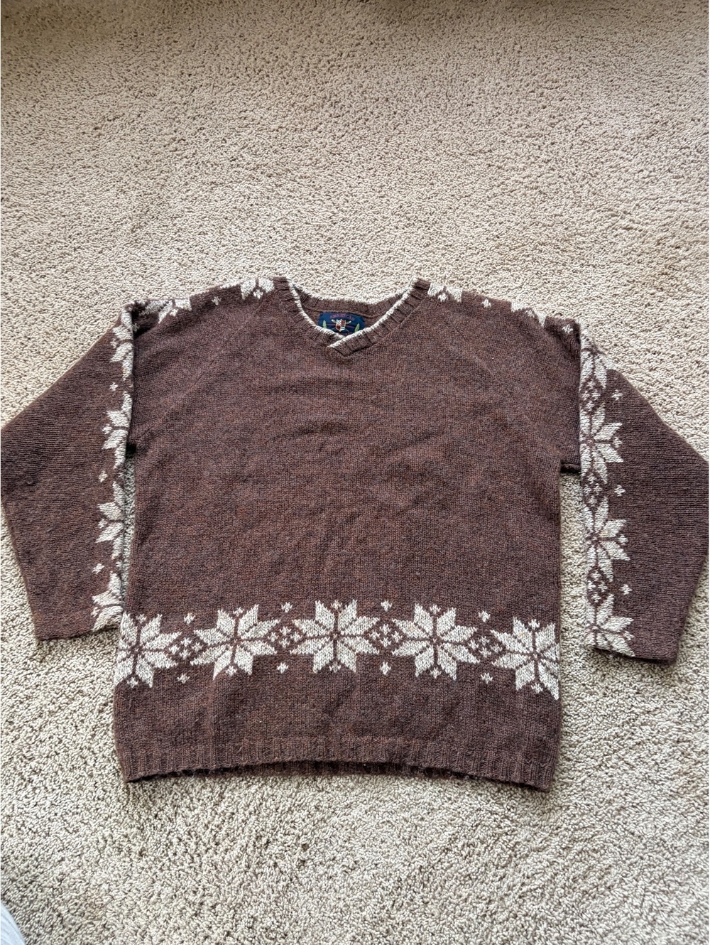 Vintage American Portrait Men's Large Wool Blend Snowflake Sweater Brown USA Mad